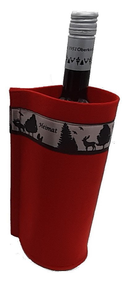 Schwarzwald Tasche aus Filz rot für Flaschen mit Motiv Heimat Waldtiere selbstgenäht